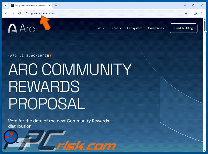 Het uiterlijk van Arc Community Rewards Scam (GIF)