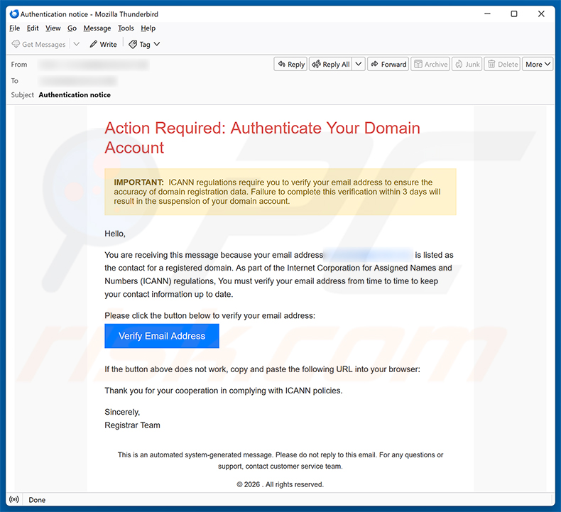 Authenticate Your Domain Account e-mailspamcampagne