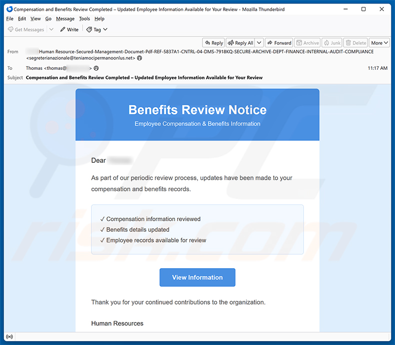 Benefits Review Notice e-mailspamcampagne