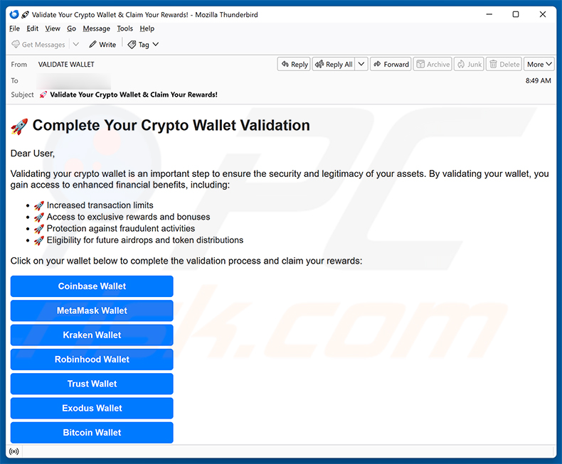 Crypto Wallet Validation e-mailspamcampagne
