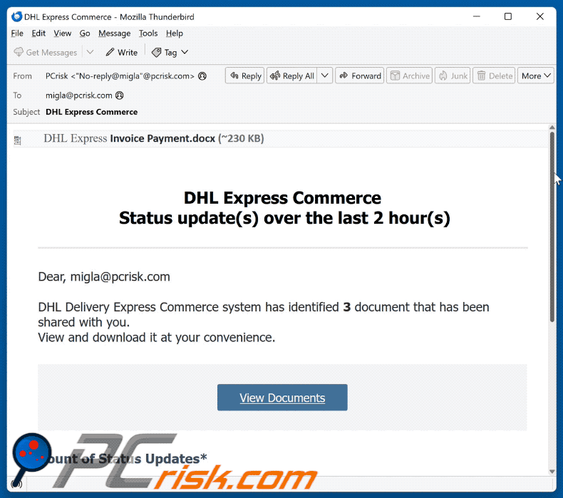 DHL Express Commerce Status Update e-mailfraude (GIF)