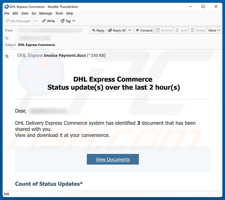 DHL Express Commerce Status Update e-mailfraude spam-campagne