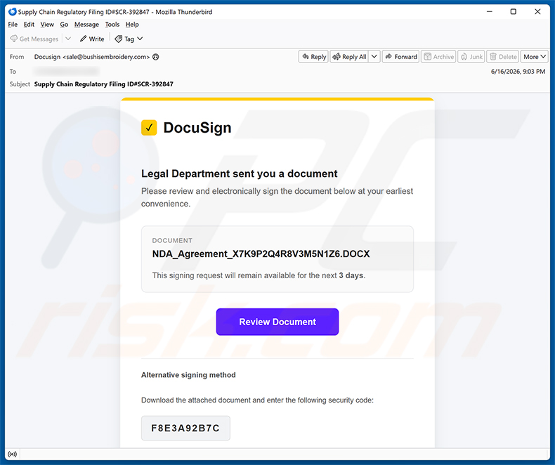 DocuSign - Legal Department Document e-mail spamcampagne