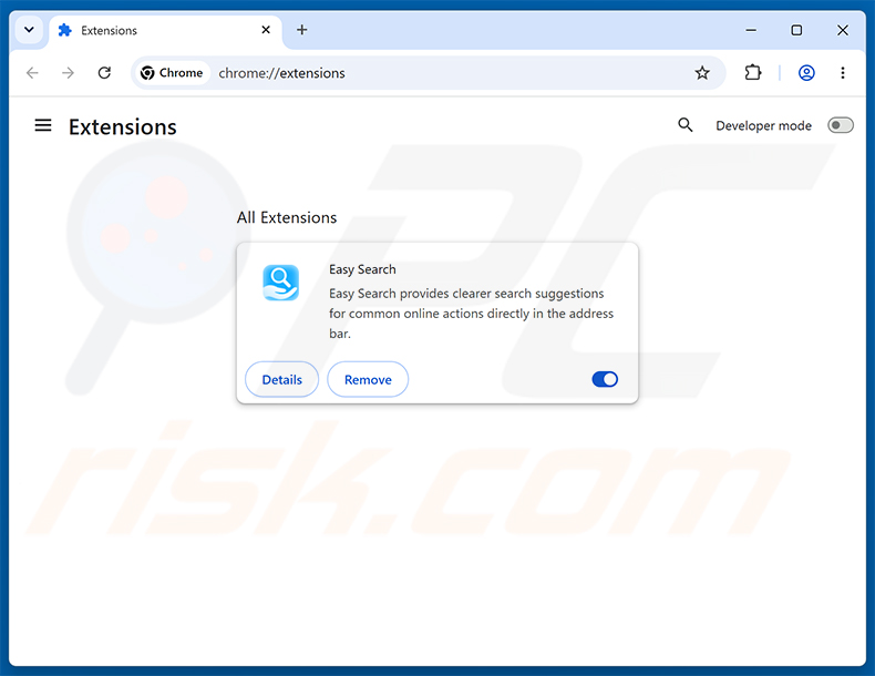 Verwijdering van easysearching.net gerelateerde Google Chrome extensies