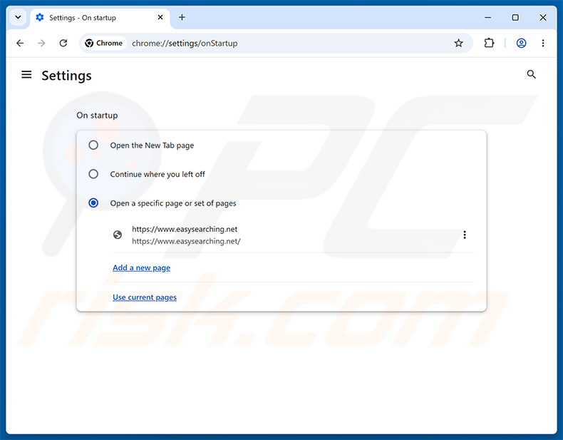 Verwijdering van easysearching.net uit de Google Chrome startpagina