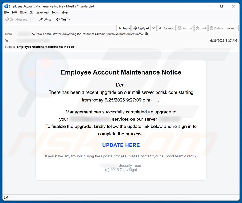 Employee Account Maintenance Notice e-mailspamcampagne