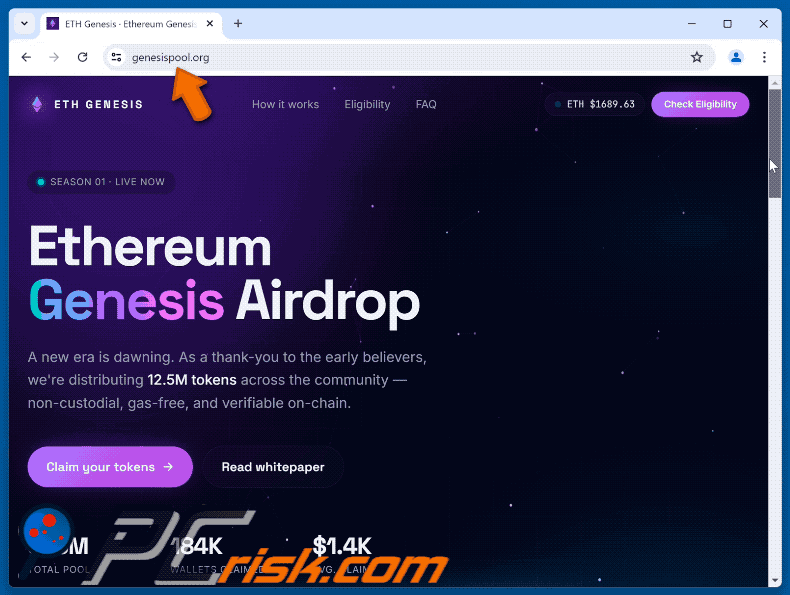 Uiterlijk van Ethereum Genesis Airdrop fraude (GIF)
