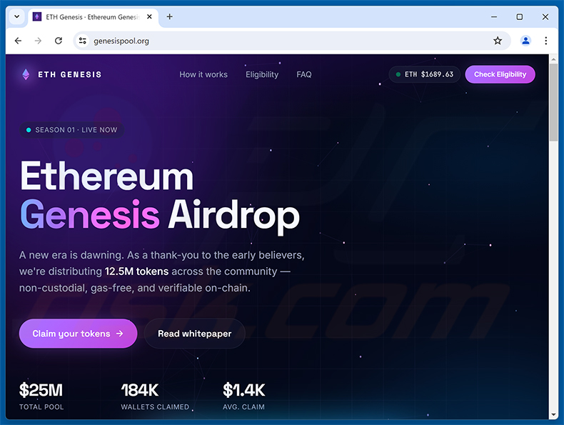 Ethereum Genesis Airdrop fraude (genesispool[.]org)
