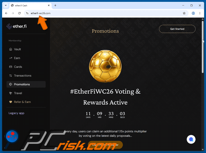 Uiterlijk van EtherFiWC26 Voting Rewards Scam fraude (GIF)