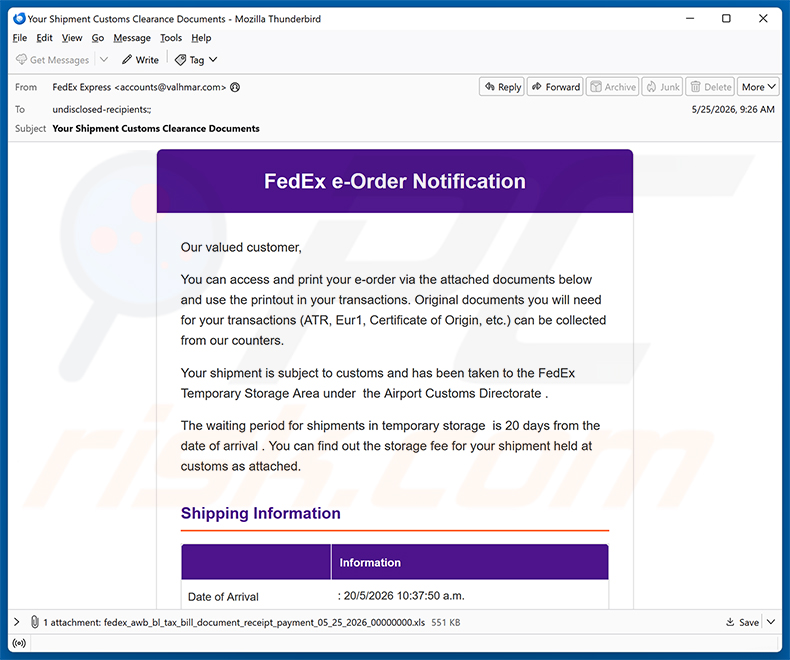 FedEx e-Order Notification e-mail spamcampagne