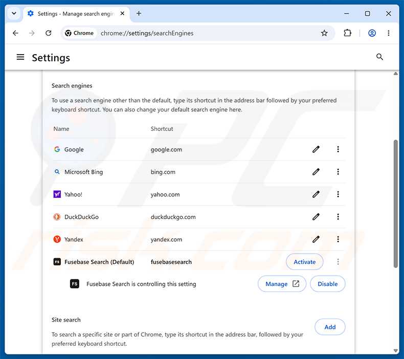 Fusebase Search (s.fusebase-search.com) verwijderen uit de standaard zoekmachine van Google Chrome