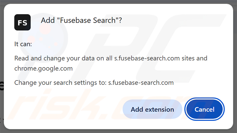Machtigingen gevraagd door de Fusebase Search (s.fusebase-search.com) browserkaper