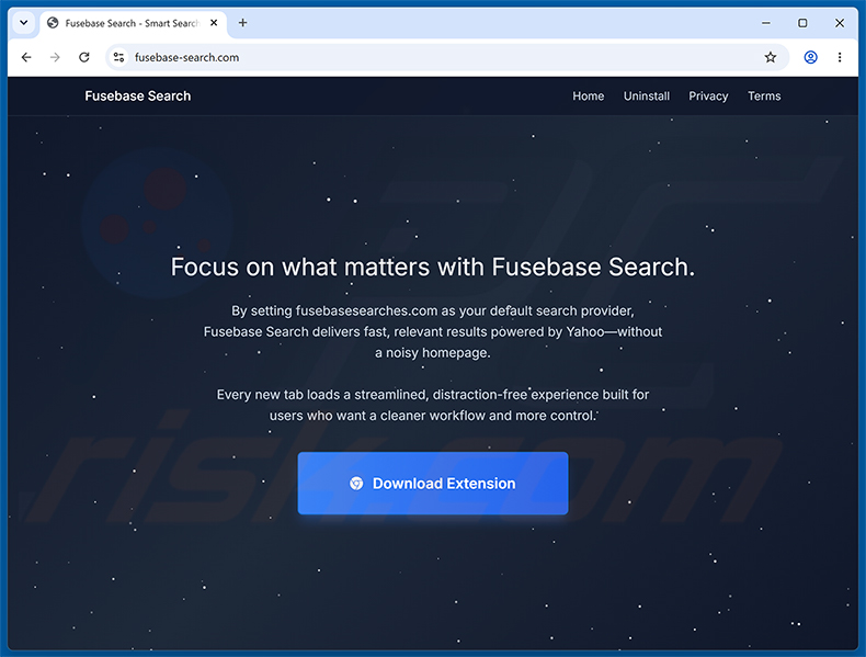 De officiële promotiewebsite van de Fusebase Search (s.fusebase-search.com) browserkaper