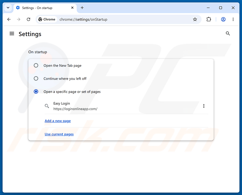 Easy Login (loginonlineapp.com) verwijderen van de startpagina van Google Chrome