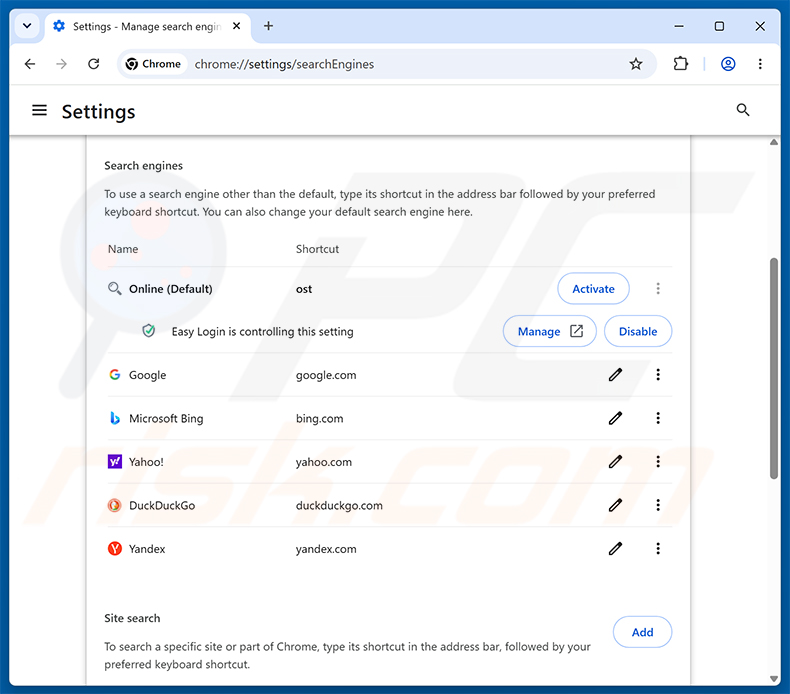 Easy Login (loginonlineapp.com) verwijderen van de standaard zoekmachine van Google Chrome