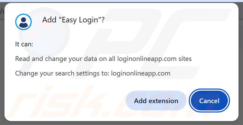 Machtigingen aangevraagd door de Easy Login (loginonlineapp.com) browserkaper