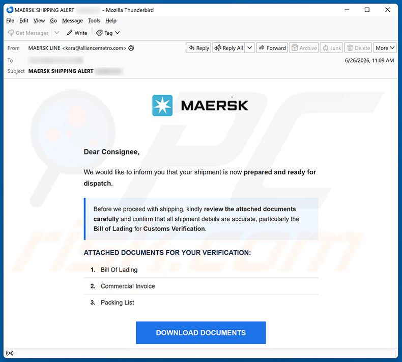 MAERSK Shipment Ready For Dispatch e-mailspamcampagne