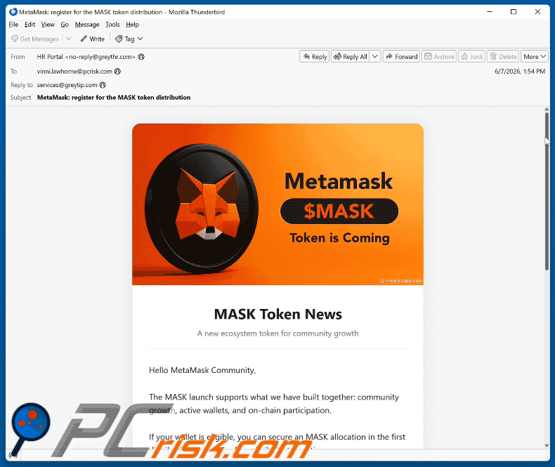 MetaMask ($MASK) Token Allocation scam-e-mail (GIF)