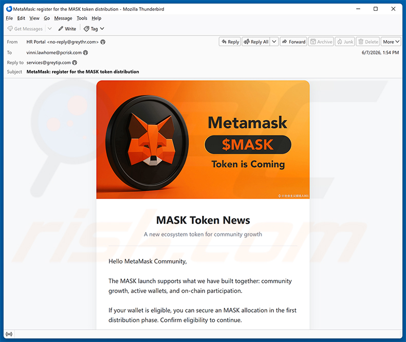 MetaMask ($MASK) Token Allocation e-mail spamcampagne