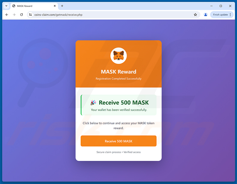 MetaMask ($MASK) Token Allocation phishingpagina (fase 2 - MASK Reward-pagina)