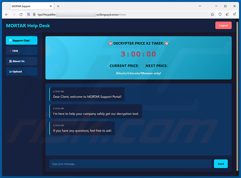 Ondersteuning van MORTAR ransomware in het Tor-netwerk