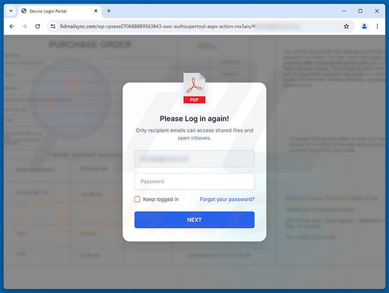 Order Specification, Presentation & Drawing e-mailfraude phishingpagina