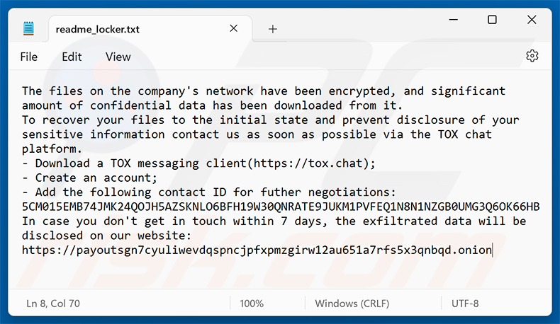 Payouts Kings ransomware losgeldbrief (readme_locker.txt)