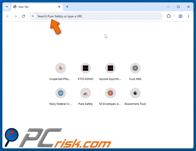Pure Safety (pureextension.net) browserkaper die omleidt naar Yahoo (GIF)