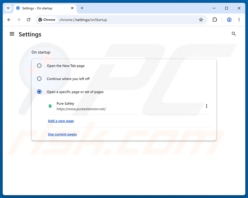 Pure Safety (pureextension.net) verwijderen uit de startpagina van Google Chrome