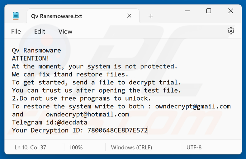 Qv ransomware losgeldbericht (Qv Ransomware.txt)