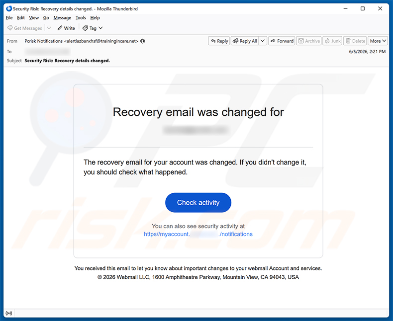 Recovery Email Was Changed fraude e-mail spamcampagne