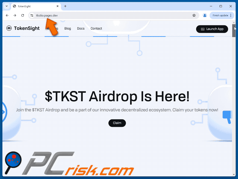 Het uiterlijk van TokenSight ($TKST) Airdrop Scam (GIF)