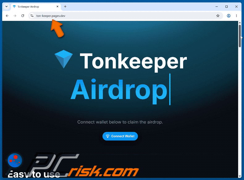 Uiterlijk van Tonkeeper Airdrop Scam (ton-keeper.pages[.]dev) (GIF)