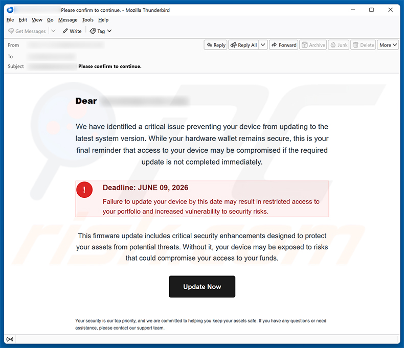 Update Your Hardware Wallet e-mail spamcampagne