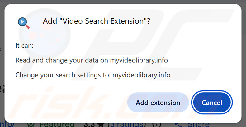 Machtigingen gevraagd door de Video Search Extension (myvideolibrary.info) browserkaper