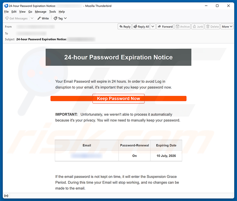 24-Hour Password Expiration Notice spam-e-mailcampagne