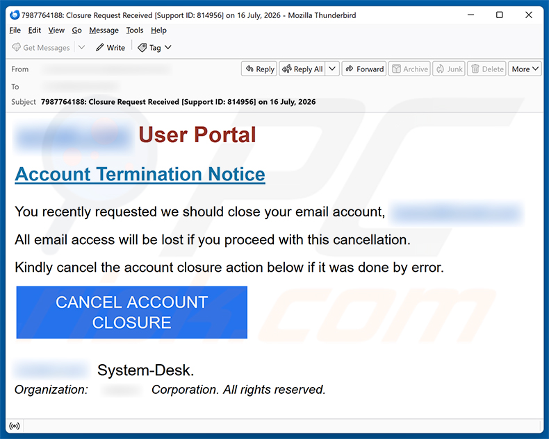 Account Termination Notice e-mailspamcampagne
