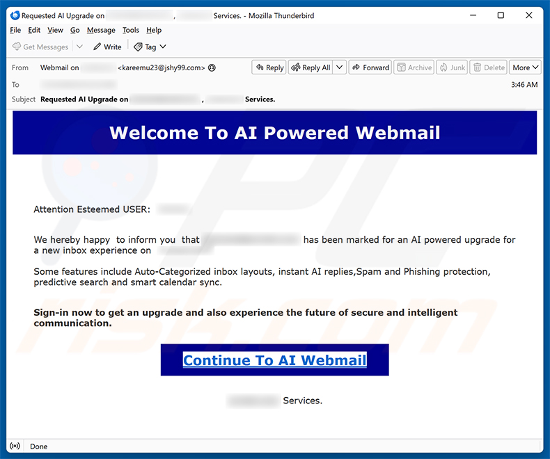 AI Powered Webmail Scam e-mailspamcampagne