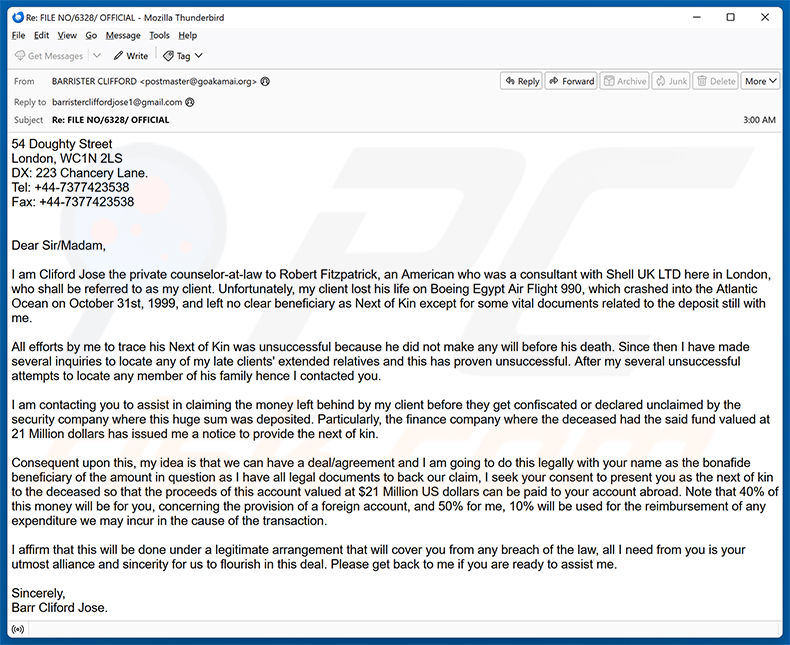 Assistance In Claiming The Money e-mailfraude