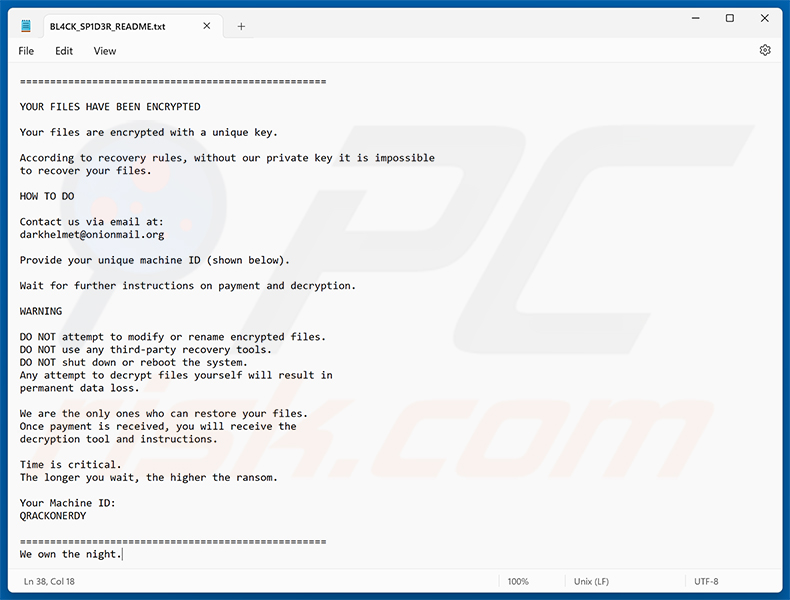 BL4CK SP1D3R ransomware losgeldbrief (BL4CK_SP1D3R_README.txt)