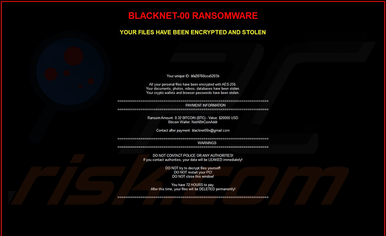 BLACKNET ransomware bureaubladachtergrond