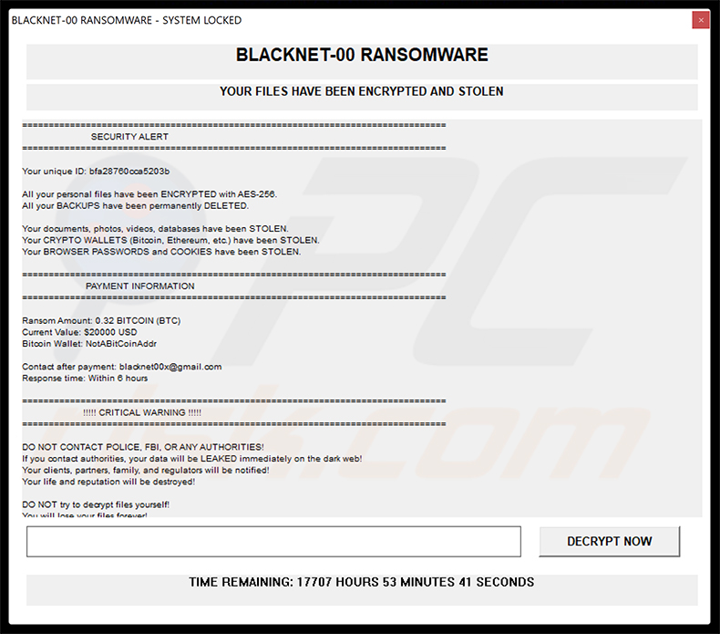 BLACKNET ransomware pop-upvenster