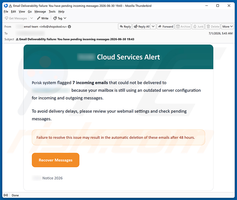 Cloud Services Alert e-mailspamcampagne