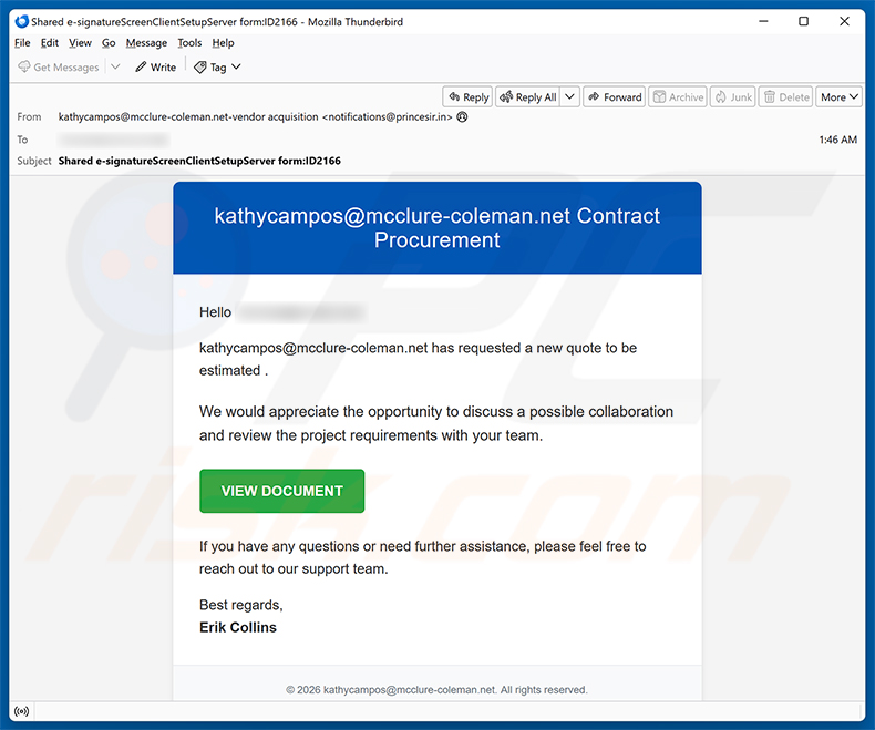 Contract Procurement Email Virus e-mailspamcampagne
