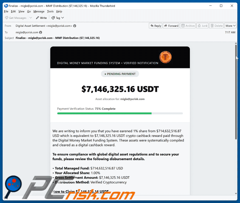 Crypto Cashback Reward e-mailfraude (GIF)