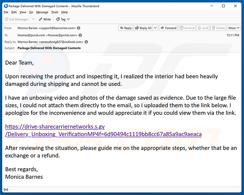 Damaged Package Email Virus e-mailspamcampagne