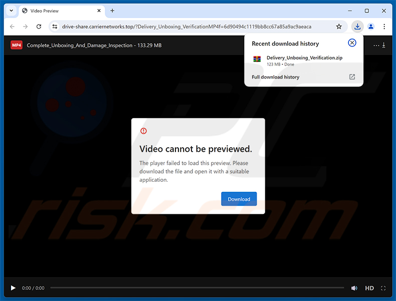 Kwaadaardige website gepromoot via de Damaged Package Email Virus spamcampagne