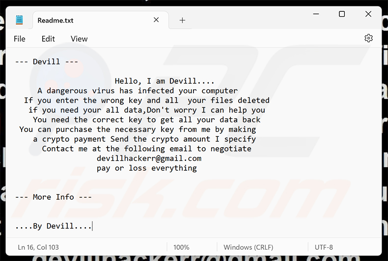 Devill ransomware losgeldbericht (Readme.txt)