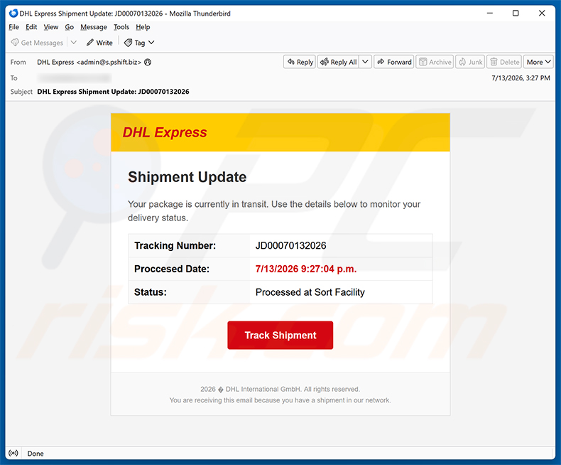 DHL Express Shipment Update e-mail spamcampagne