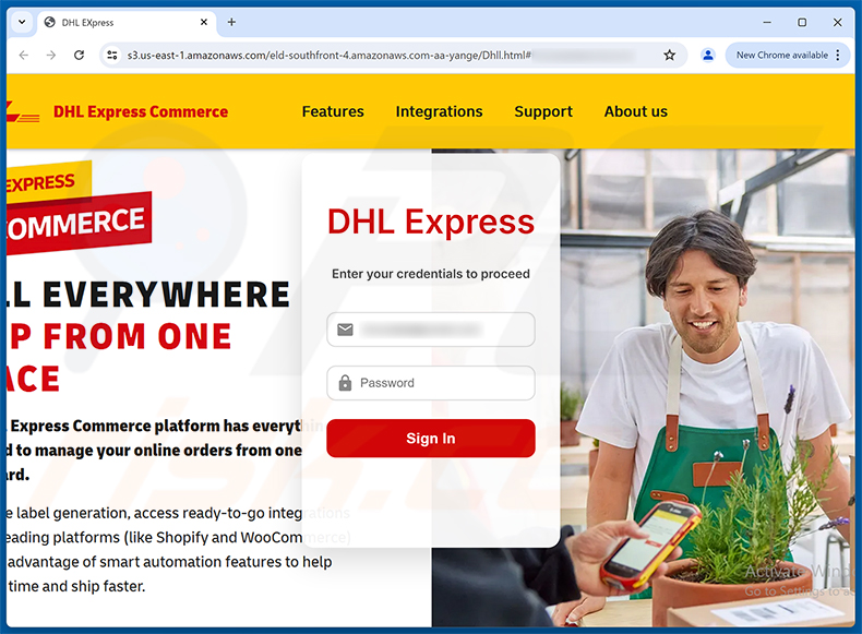 DHL Express Shipment Update phishing-pagina